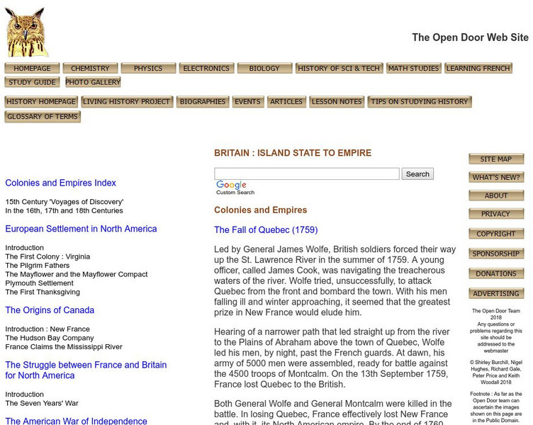 Open Door Web Site: Fall of Quebec (1759) Website