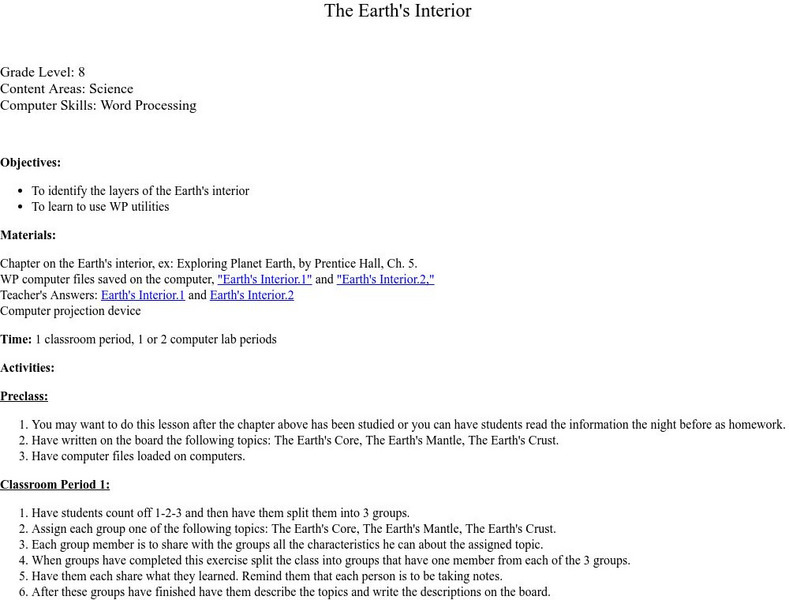 North Carolina State University: The Earth's Interior Lesson Plan North Carolina State University: The Earth's Interior Lesson Plan