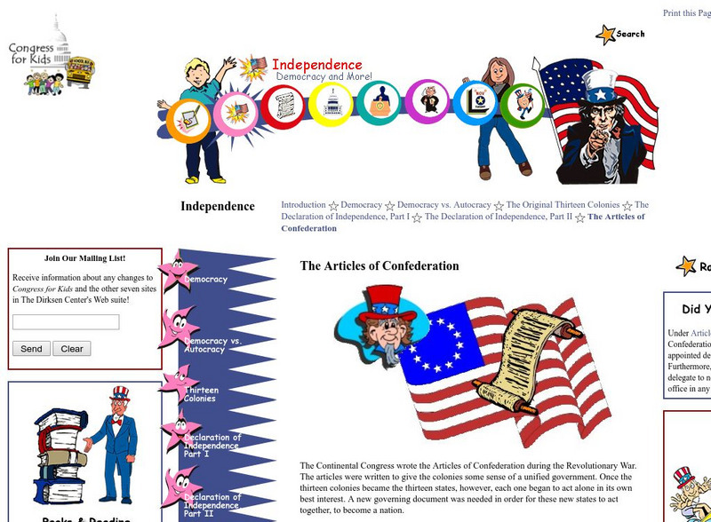Congress for Kids: The Articles of Confederation Website Congress for Kids: The Articles of Confederation Website