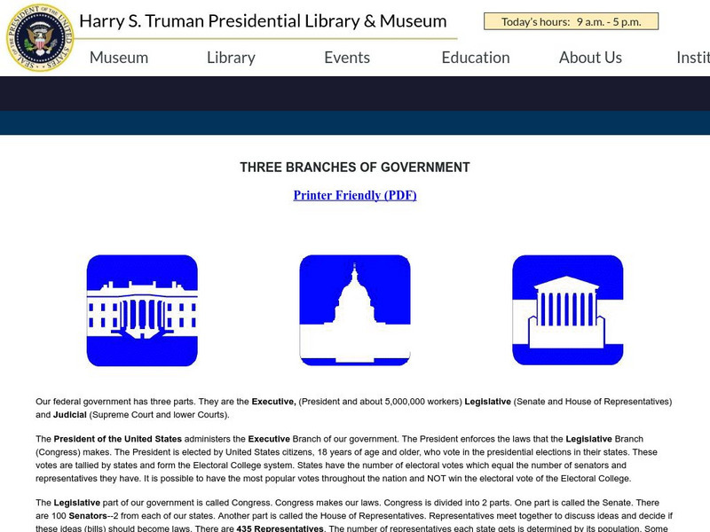 Harry S. Truman Library & Museum: Three Branches of Our Government Unit Plan Harry S. Truman Library & Museum: Three Branches of Our Government Unit Plan