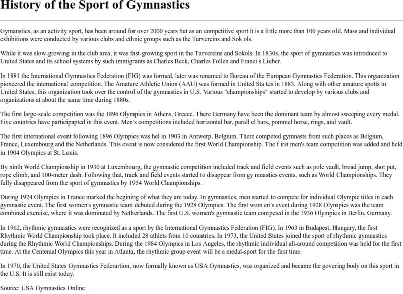 Depaul: History of the Sport of Gymnastics Activity Depaul: History of the Sport of Gymnastics Activity
