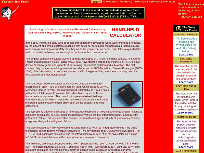 The Great Idea Finder: Invention of the Hand Held Calculator Handout The Great Idea Finder: Invention of the Hand Held Calculator Handout