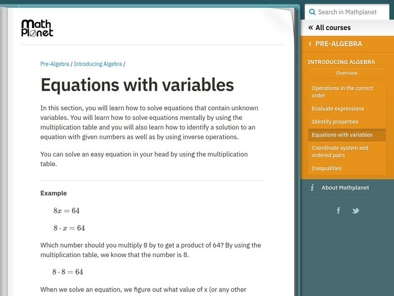 Math Planet: Equations With Variables eBook Math Planet: Equations With Variables eBook