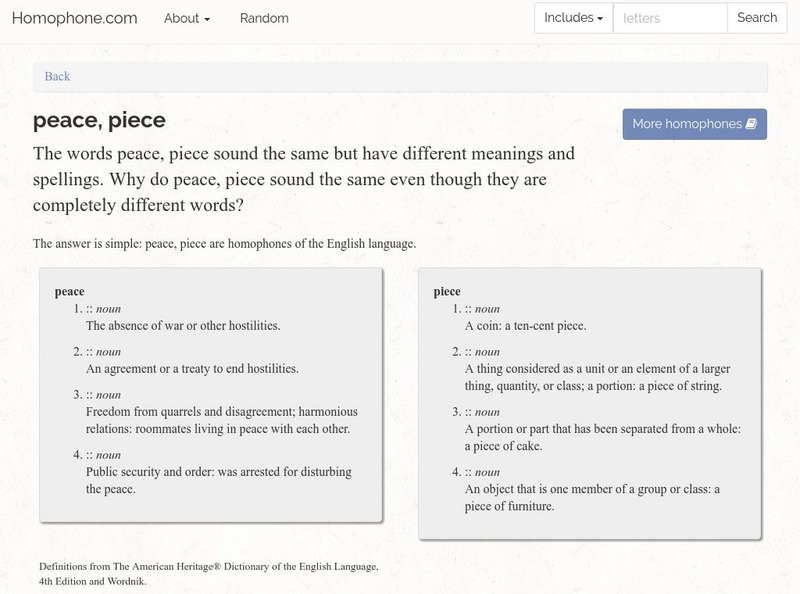 Homophone: Peace, Piece Handout Homophone: Peace, Piece Handout