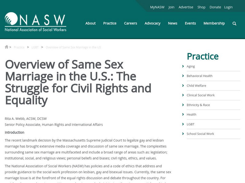 Nasw: Overview of Same Sex Marriage in the u.s. Primary Nasw: Overview of Same Sex Marriage in the u.s. Primary