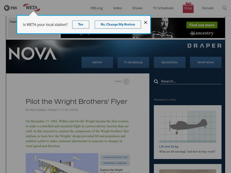 Pbs Nova: Pilot the Wright Brothers' Flyer Website Pbs Nova: Pilot the Wright Brothers' Flyer Website
