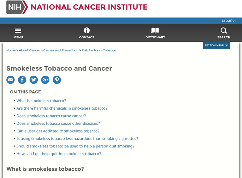 Smokeless Tobacco and Cancer: Questions and Answers Handout Smokeless Tobacco and Cancer: Questions and Answers Handout