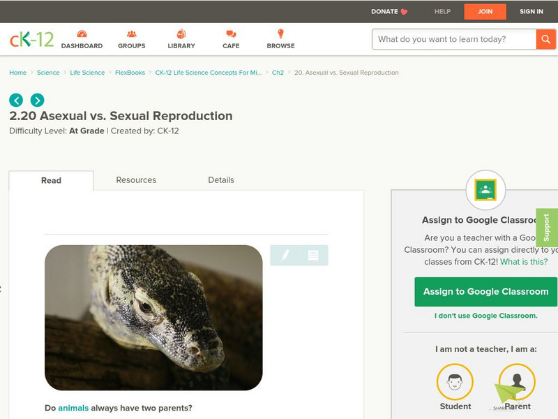 Ck 12: Asexual vs. Sexual Reproduction Unit Plan