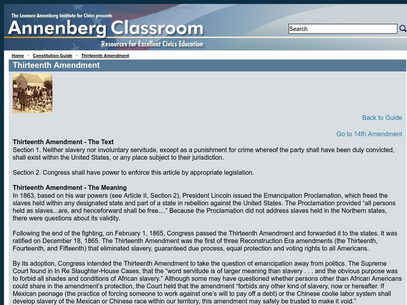 Annenberg Classroom: Thirteenth Amendment Website Annenberg Classroom: Thirteenth Amendment Website