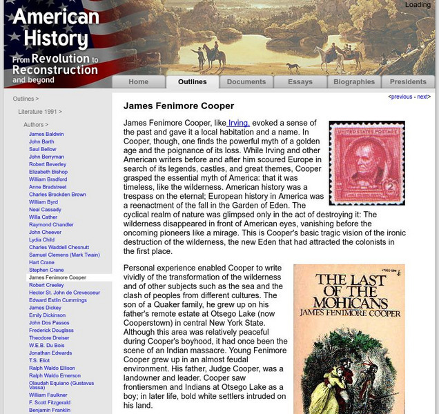 American History: Outlines: James F. Cooper Website American History: Outlines: James F. Cooper Website