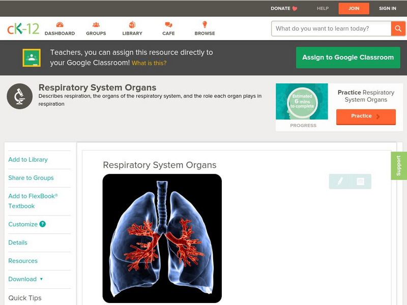 Ck 12: Life Science: Respiratory System Organs Unit Plan