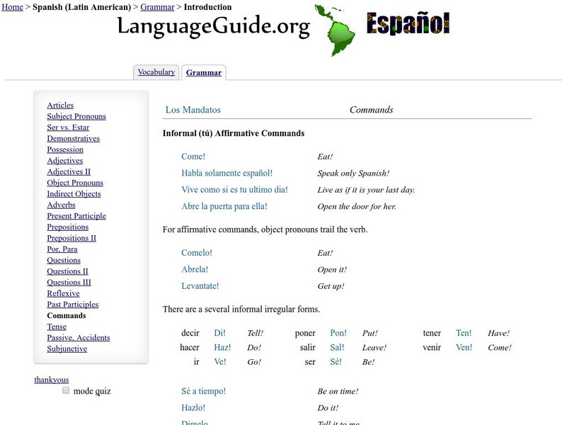 Language Guide: Los Mandatos Unit Plan Language Guide: Los Mandatos Unit Plan