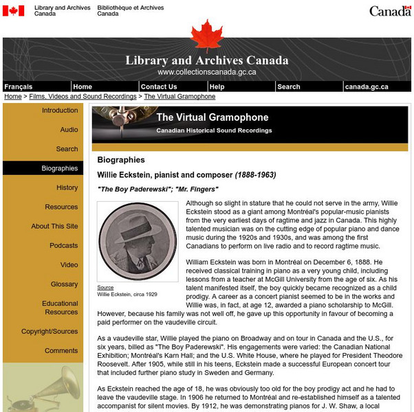 Library and Archives Canada: Willie Eckstein, Pianist and Composer (1888 1963) Website Library and Archives Canada: Willie Eckstein, Pianist and Composer (1888 1963) Website