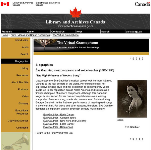 Library and Archives Canada: Eva Gauthier, Mezzo Soprano (1885 1958) Website Library and Archives Canada: Eva Gauthier, Mezzo Soprano (1885 1958) Website