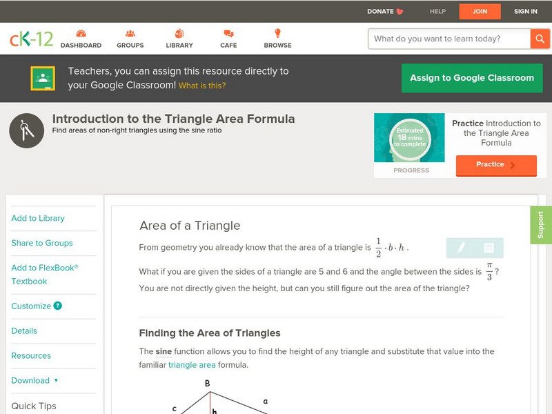 Ck 12: Trigonometry: Introduction to the Triangle Area Formula Unit Plan Ck 12: Trigonometry: Introduction to the Triangle Area Formula Unit Plan