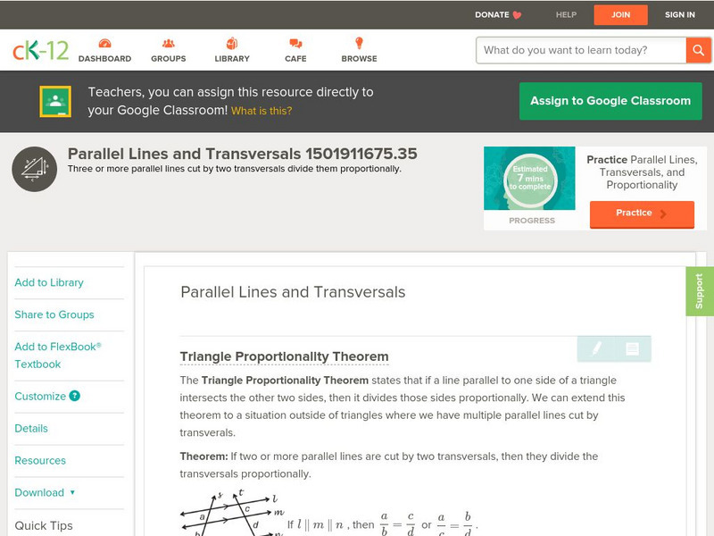 Ck 12: Geometry: Parallel Lines and Transversals Unit Plan Ck 12: Geometry: Parallel Lines and Transversals Unit Plan