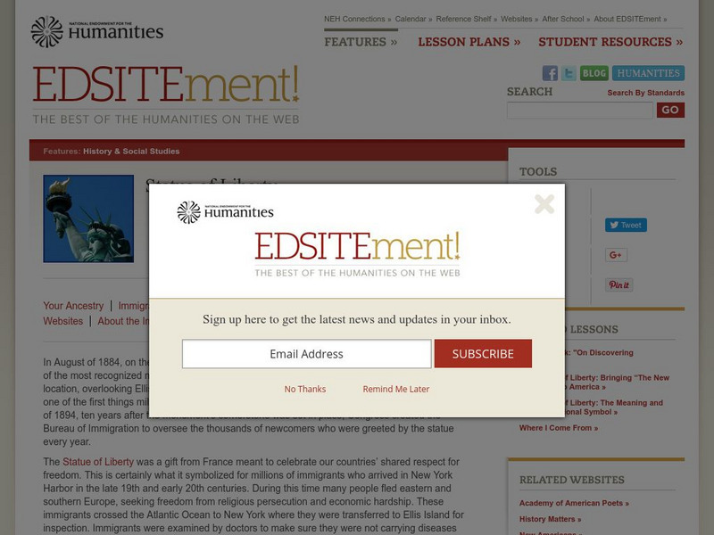 Neh: Edsit Ement: The Statue of Liberty Lesson Plan Neh: Edsit Ement: The Statue of Liberty Lesson Plan