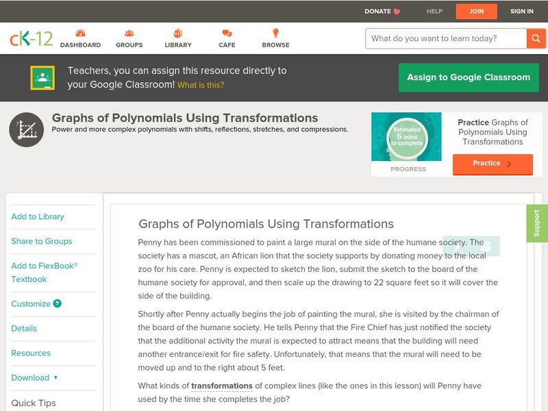 Ck 12: Algebra: Graphs of Polynomials Using Transformations Unit Plan