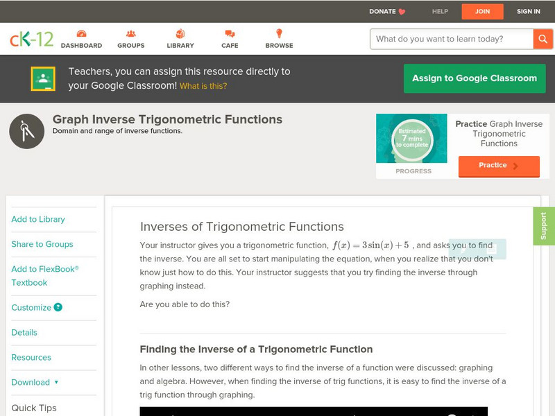 Ck 12: Trigonometry: Inverses of Trigonometric Functions Unit Plan Ck 12: Trigonometry: Inverses of Trigonometric Functions Unit Plan