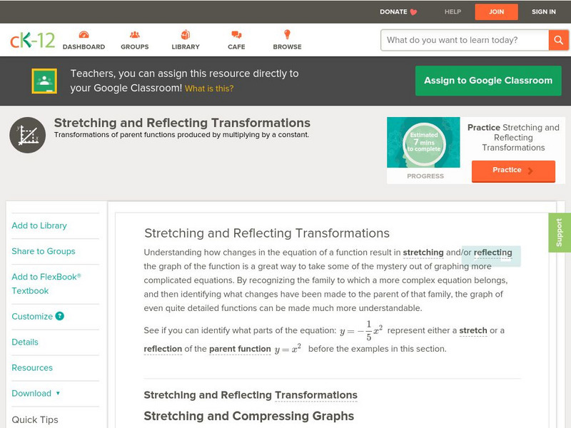 Ck 12: Analysis: Stretching and Reflecting Transformations Unit Plan Ck 12: Analysis: Stretching and Reflecting Transformations Unit Plan