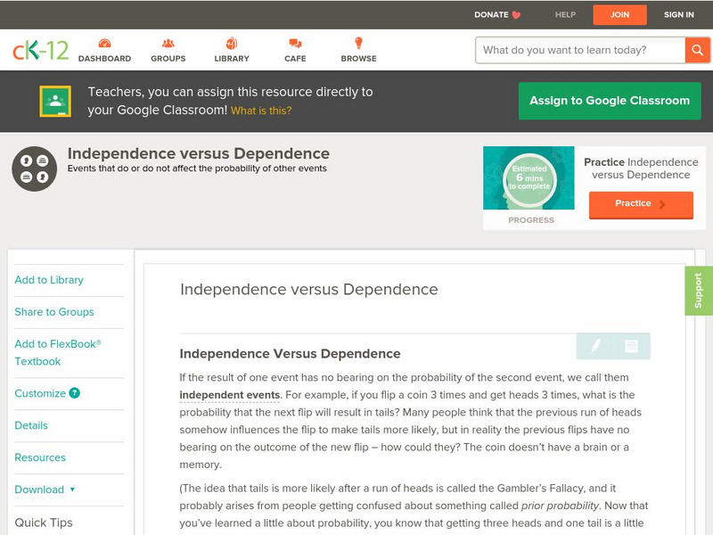 Ck 12: Statistics: Independence Versus Dependence Grades 9 10 Unit Plan Ck 12: Statistics: Independence Versus Dependence Grades 9 10 Unit Plan