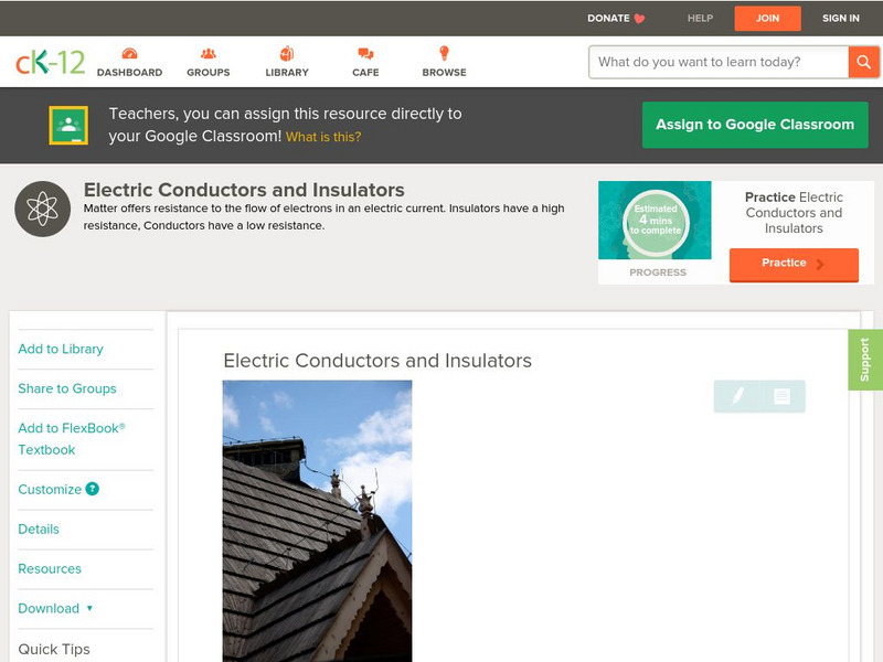 Ck 12: Physical Science: Electric Conductors and Insulators Unit Plan