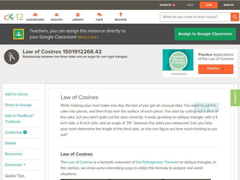 Ck 12: Trigonometry: Law of Cosines Unit Plan Ck 12: Trigonometry: Law of Cosines Unit Plan