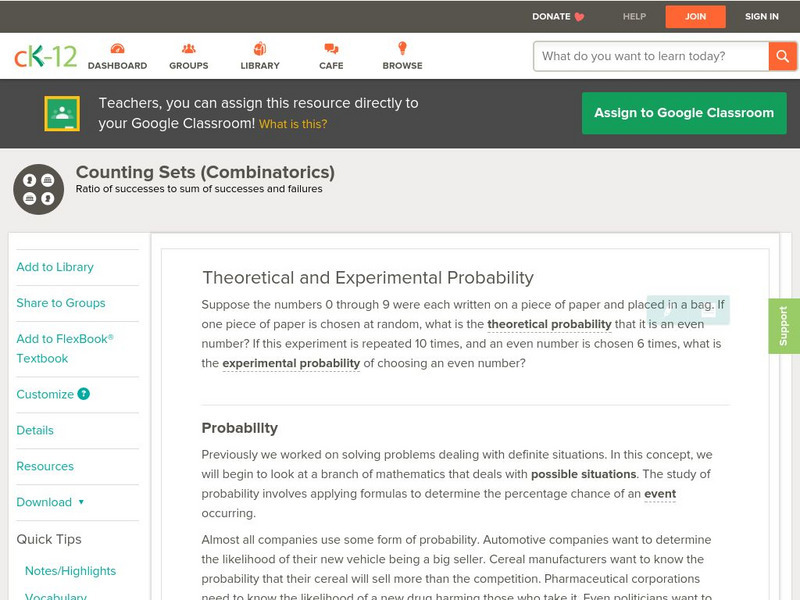 Ck 12: Probability: Theoretical and Experimental Probability Unit Plan Ck 12: Probability: Theoretical and Experimental Probability Unit Plan