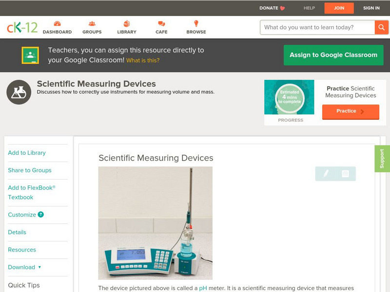 Ck 12: Physical Science: Scientific Measuring Devices Unit Plan Ck 12: Physical Science: Scientific Measuring Devices Unit Plan