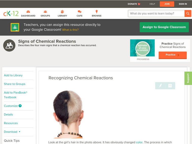 Ck 12: Physical Science: Recognizing Chemical Reactions Unit Plan Ck 12: Physical Science: Recognizing Chemical Reactions Unit Plan