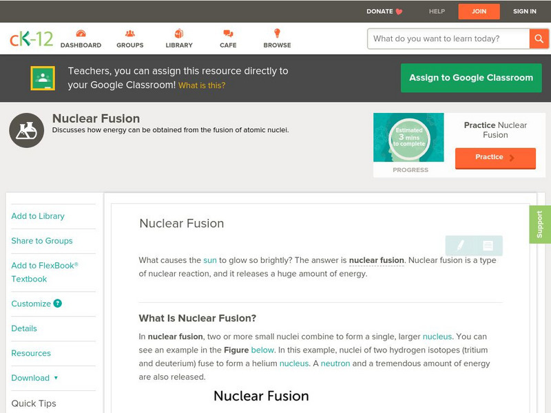 Ck 12: Physical Science: Nuclear Fusion Unit Plan