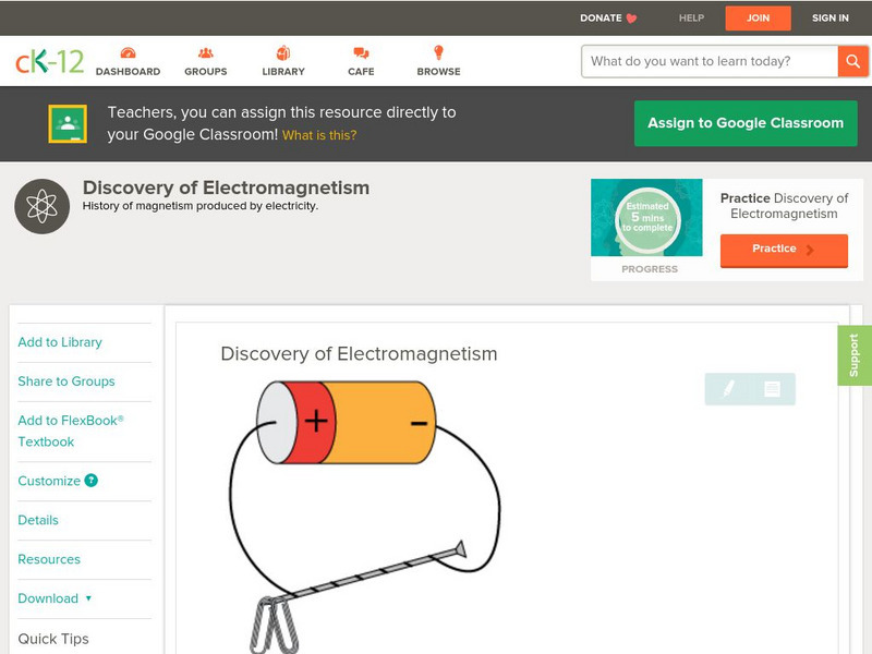 Ck 12: Physical Science: Discovery of Electromagnetism Unit Plan Ck 12: Physical Science: Discovery of Electromagnetism Unit Plan