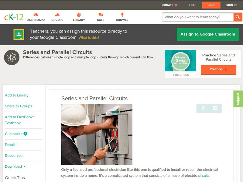 Ck 12: Physical Science: Series and Parallel Circuits Unit Plan