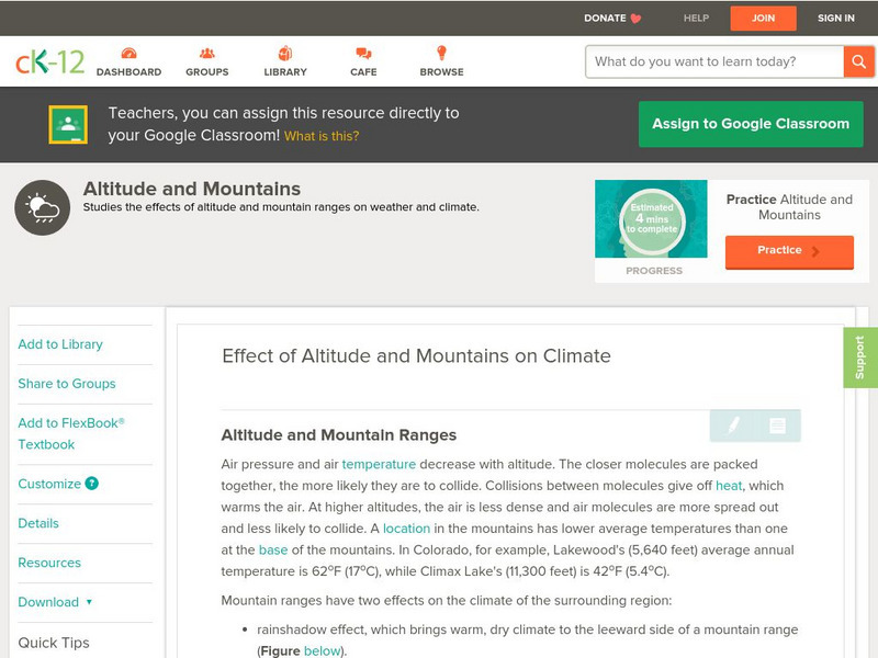 Ck 12: Earth Science: Effect of Altitude and Mountains on Climate Unit Plan Ck 12: Earth Science: Effect of Altitude and Mountains on Climate Unit Plan