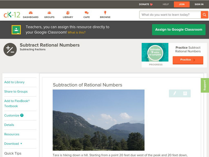 Ck 12: Arithmetic: Subtraction of Rational Numbers Unit Plan Ck 12: Arithmetic: Subtraction of Rational Numbers Unit Plan