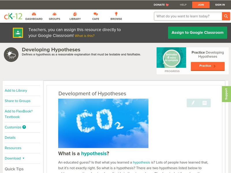 Ck 12: Earth Science: Development of Hypotheses Unit Plan Ck 12: Earth Science: Development of Hypotheses Unit Plan