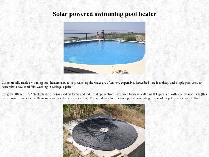 Creative Science Centre: Solar Powered Swimming Pool Heater Website
