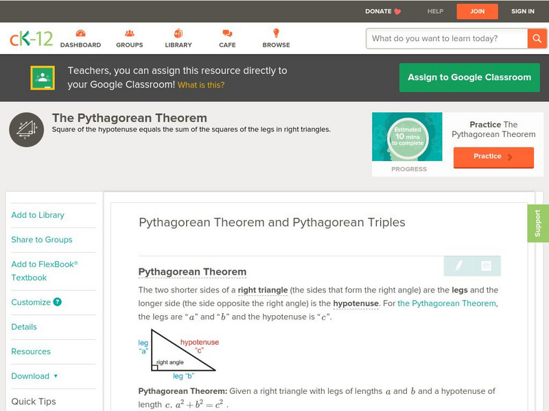 Ck 12: Geometry: Pythagorean Theorem and Pythagorean Triples Unit Plan Ck 12: Geometry: Pythagorean Theorem and Pythagorean Triples Unit Plan