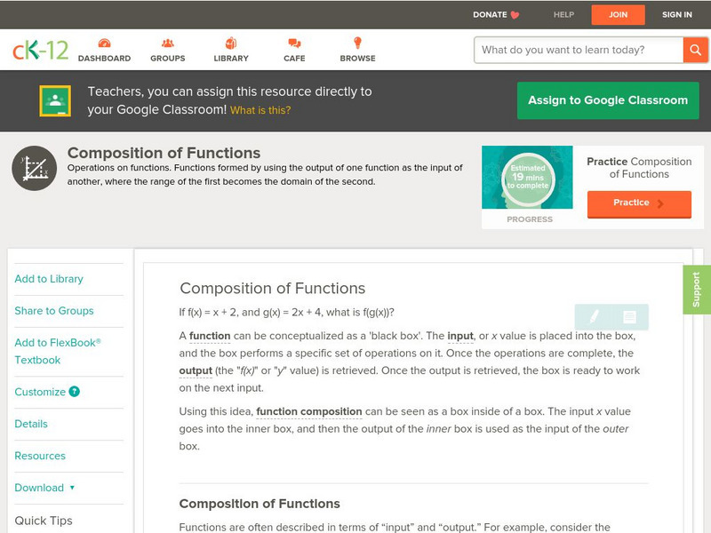 Ck 12: Algebra: Composition of Functions Unit Plan Ck 12: Algebra: Composition of Functions Unit Plan