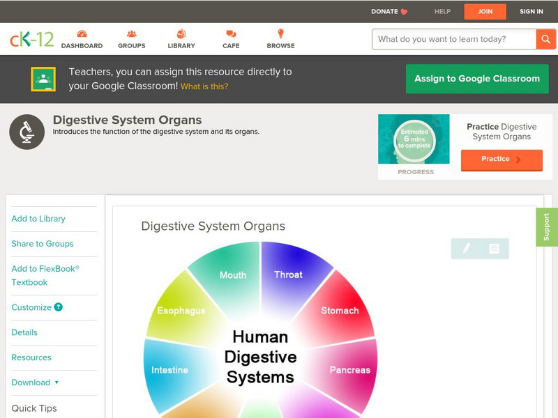 Ck 12: Life Science: Digestive System Organs Unit Plan