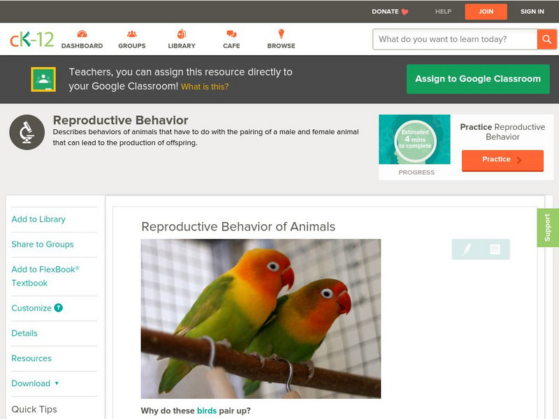 Ck 12: Life Science: Reproductive Behavior of Animals Unit Plan Ck 12: Life Science: Reproductive Behavior of Animals Unit Plan