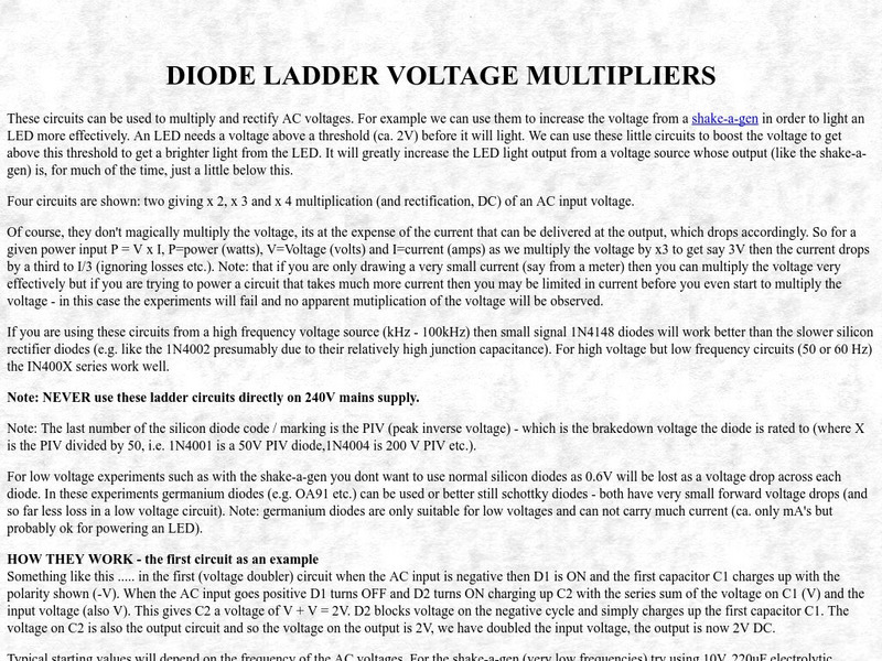 Creative Science Centre: Diode Ladder Voltage Multipliers Article Creative Science Centre: Diode Ladder Voltage Multipliers Article