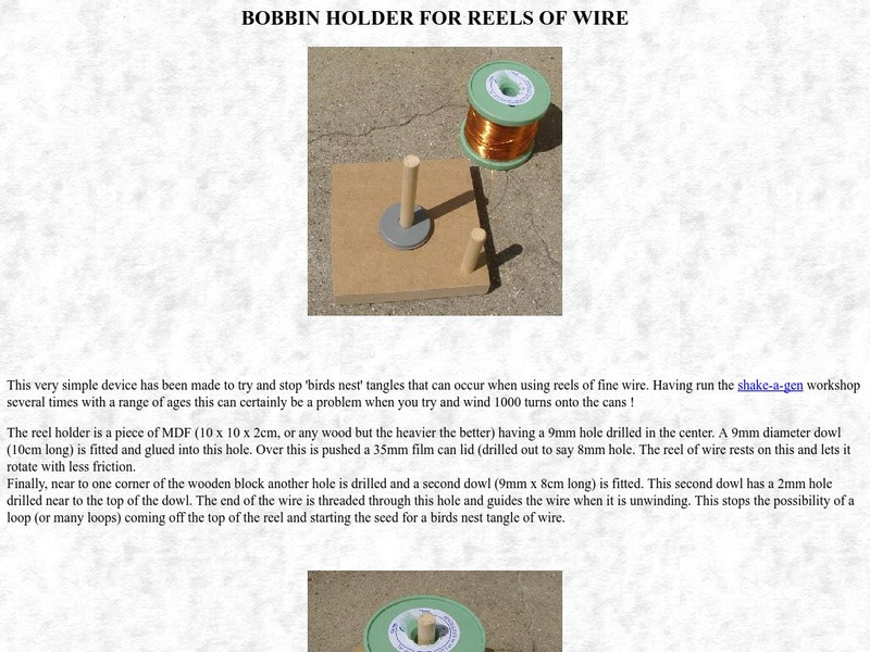 Creative Science Centre: Bobbin Holder for Reels of Wire Article