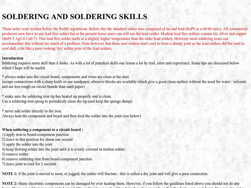 Creative Science Centre: Soldering and Soldering Skills Article Creative Science Centre: Soldering and Soldering Skills Article