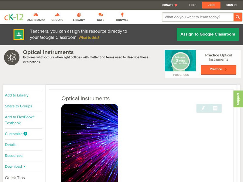 Ck 12: Physical Science: Optical Instruments Unit Plan Ck 12: Physical Science: Optical Instruments Unit Plan