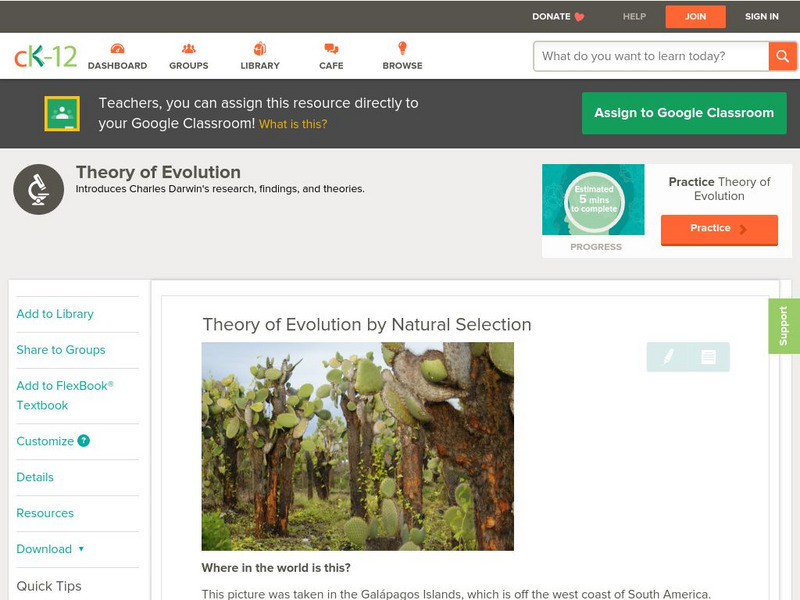 Ck 12: Life Science: Theory of Evolution by Natural Selection Unit Plan Ck 12: Life Science: Theory of Evolution by Natural Selection Unit Plan