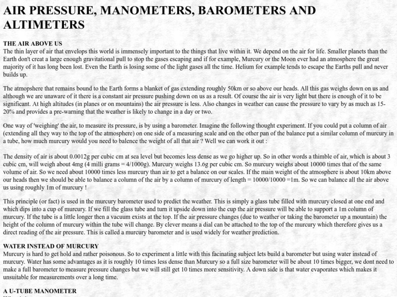 Creative Science Centre: Air Pressure, Manometers, Barometers and Altimeters Article Creative Science Centre: Air Pressure, Manometers, Barometers and Altimeters Article