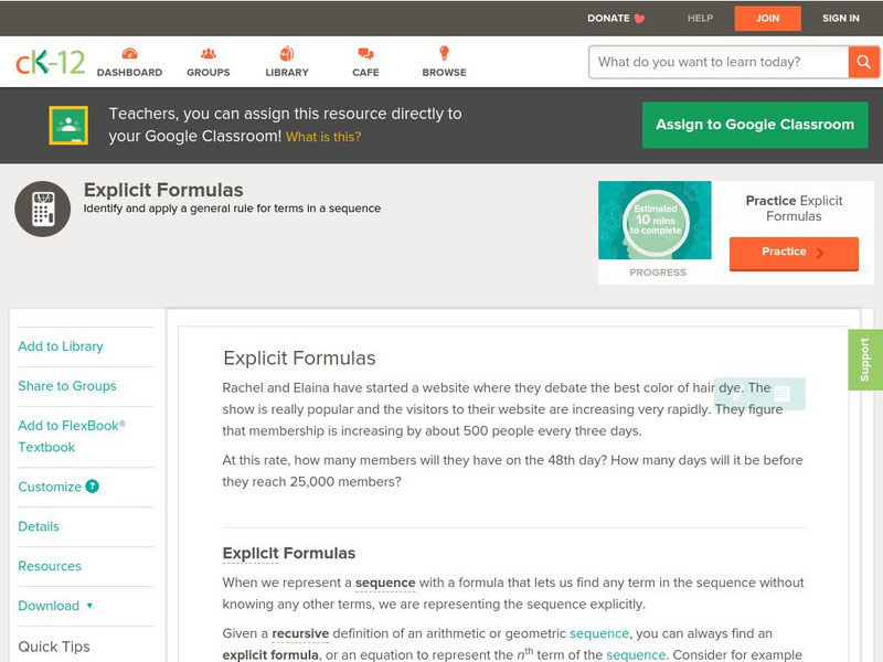 Ck 12: Analysis: Explicit Formulas Unit Plan Ck 12: Analysis: Explicit Formulas Unit Plan