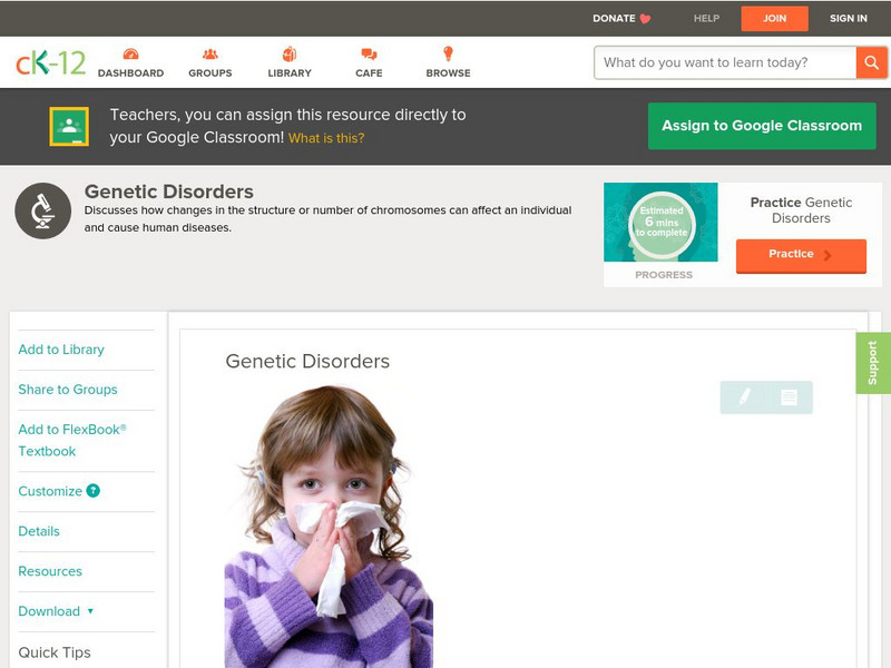 Ck 12: Life Science: Genetic Disorders Unit Plan Ck 12: Life Science: Genetic Disorders Unit Plan