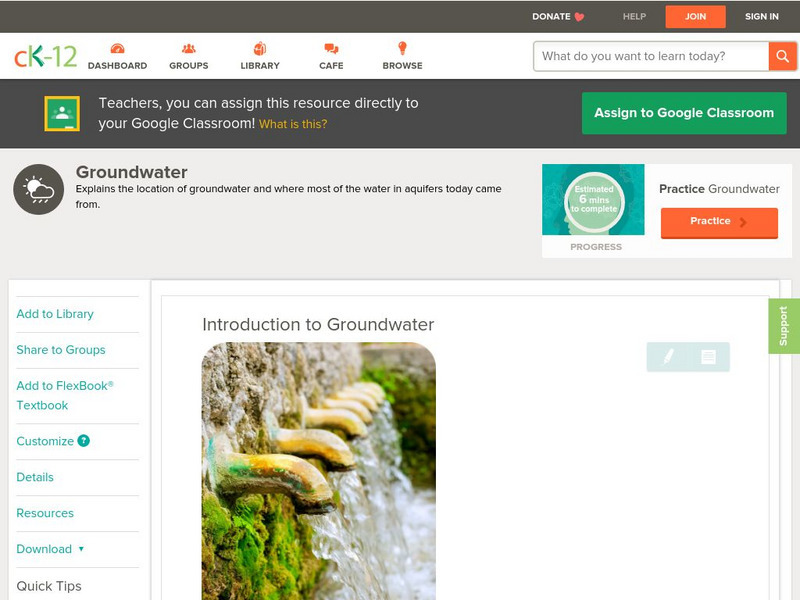 Ck 12: Earth Science: Introduction to Groundwater Unit Plan Ck 12: Earth Science: Introduction to Groundwater Unit Plan